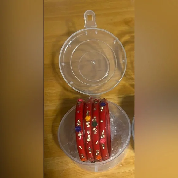 Red Floral Indian Bangle Set , Sz Lg 2.6” - Picture 1 of 2